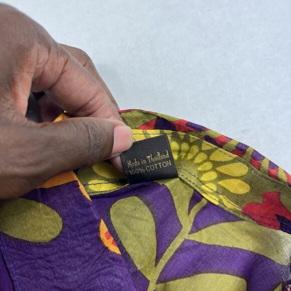 Bam Bam Boho Button Shirt Retro Floral Mod Print 3/4 Sleeve Festival Blouse L - Picture 9 of 11